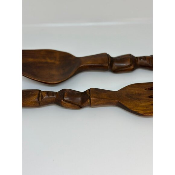 VTG Hand-Carved Wooden Spoon Fork Set With Tribal Face Design Rustic Wall Decor - Picture 5 of 6